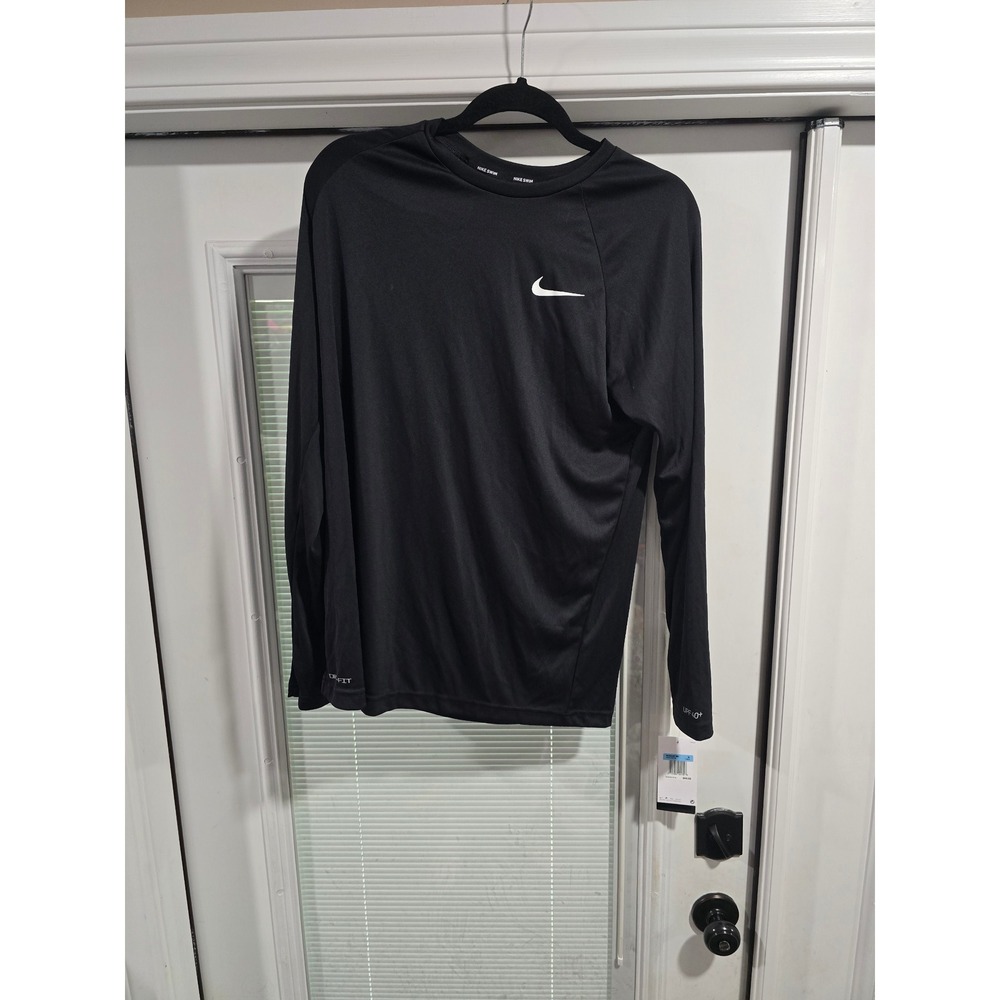 Nike Swim Mens Dri-FIT Long Sleeve Rash Guard Black UPF 40+ NESSA590 Medium